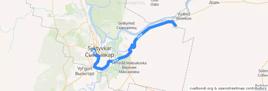 Mapa del recorrido Автобус №23Д: т/б "Лемью" - ЦВК de la línea  en городской округ Сыктывкар.
