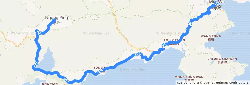 Mapa del recorrido 2 de la línea  en 離島區 Islands District.