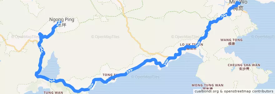 Mapa del recorrido 2 de la línea  en 離島區 Islands District.