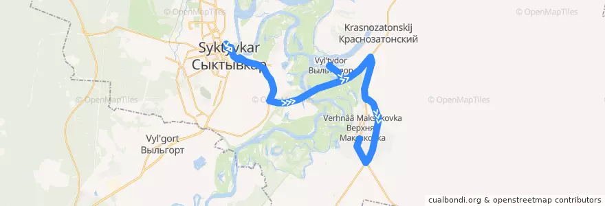 Mapa del recorrido Автобус №25Д: пл. им. Габова - Верхняя Максаковка de la línea  en городской округ Сыктывкар.