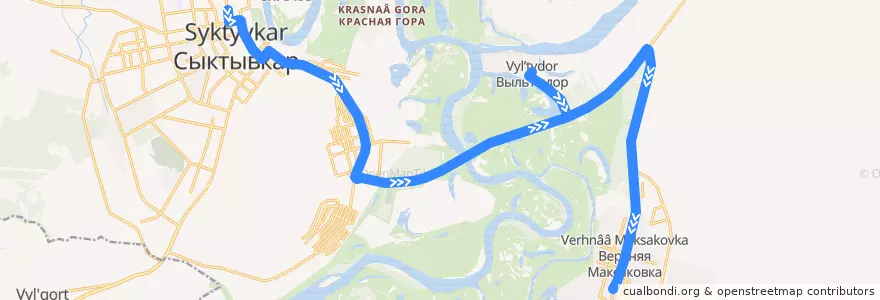 Mapa del recorrido Автобус №25: пл. им. Габова - Верхняя Максаковка de la línea  en городской округ Сыктывкар.