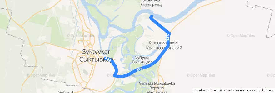 Mapa del recorrido Автобус №26: Автостанция - пос. Седкыркещ (переправа) de la línea  en городской округ Сыктывкар.