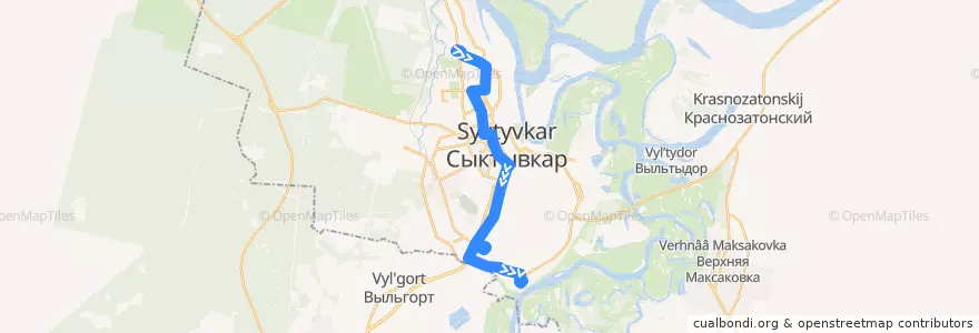 Mapa del recorrido Автобус №28: 65 лет Победы - ТРЦ "Макси" de la línea  en городской округ Сыктывкар.