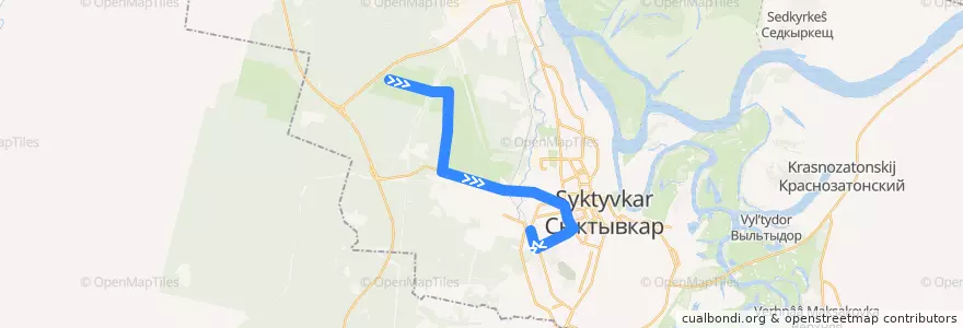 Mapa del recorrido Автобус №30: Ж/д вокзал - Дырнос-3 de la línea  en городской округ Сыктывкар.