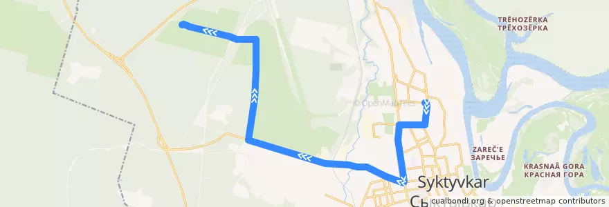 Mapa del recorrido Автобус №36: Торговый центр - Дырнос-3 de la línea  en городской округ Сыктывкар.