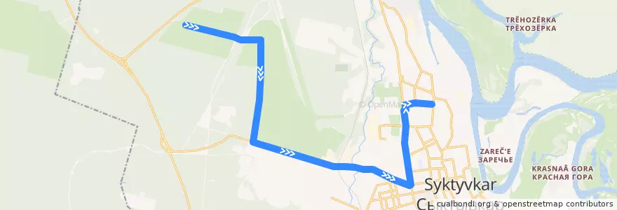 Mapa del recorrido Автобус №36: Торговый центр - Дырнос-3 de la línea  en городской округ Сыктывкар.