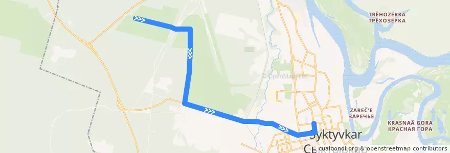 Mapa del recorrido Автобус №38: Рынок - Дырнос-3 de la línea  en городской округ Сыктывкар.