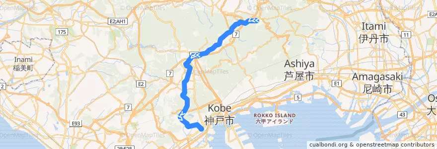 Mapa del recorrido 神戸電鉄 普通 有馬温泉発 新開地行 de la línea  en 고베 시.