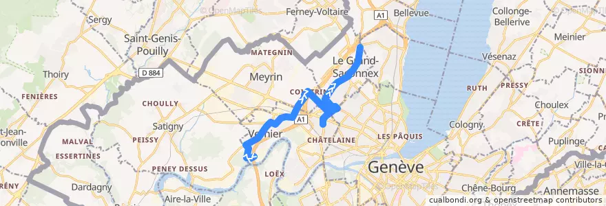 Mapa del recorrido Bus 53: Vernier-Parfumerie → Machéry de la línea  en Cenevre.