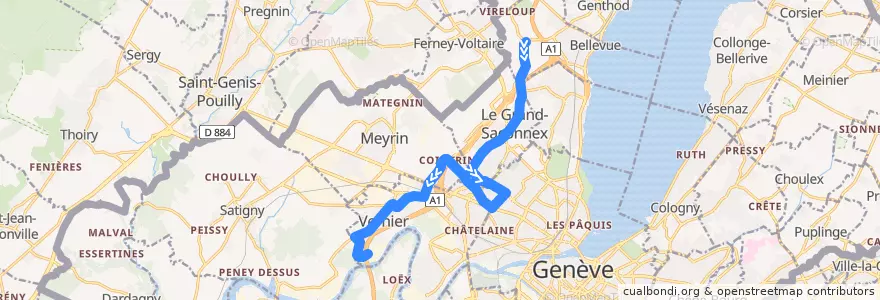Mapa del recorrido Bus 53: Colovrex → Vernier-Parfumerie de la línea  en Ginevra.