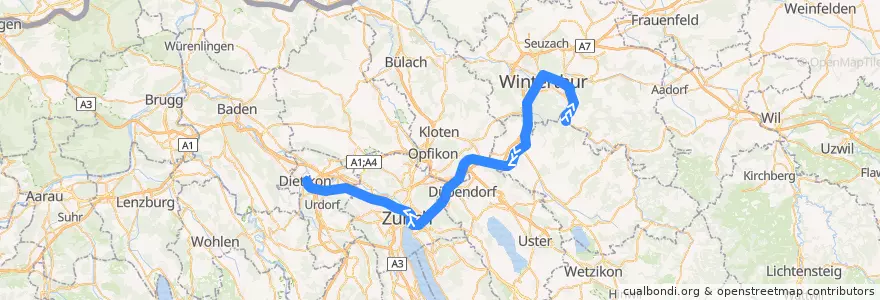 Mapa del recorrido S11: Sennhof-Kyburg –> Dietikon de la línea  en Zurigo.
