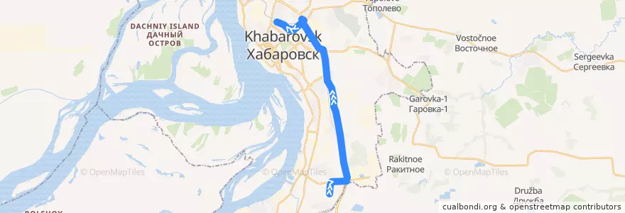 Mapa del recorrido Автобус 24: Автопарк - Железнодорожный вокзал de la línea  en Khabarovsk.