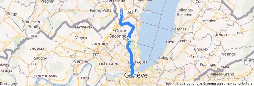 Mapa del recorrido Bus 20: Colovrex → Place de Neuve de la línea  en ジュネーヴ.