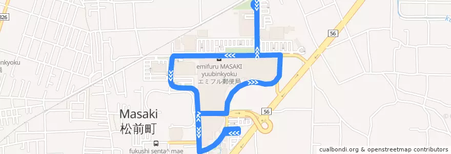 Mapa del recorrido エミフルMASAKI巡回バス de la línea  en 松前町.