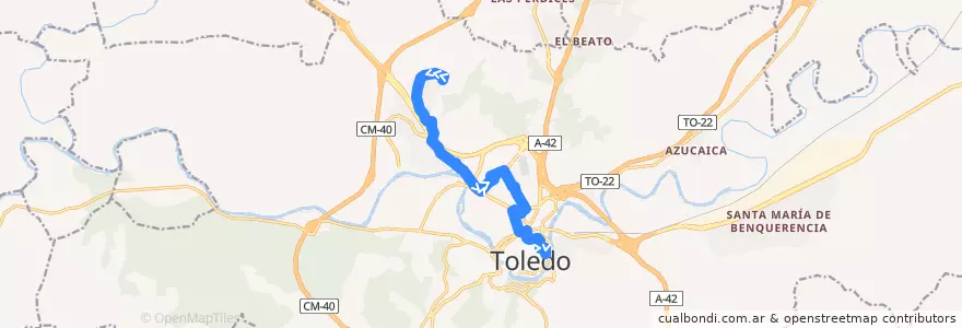 Mapa del recorrido Línea 3: Zocodover → Valparaiso → La Legua de la línea  en Toledo.