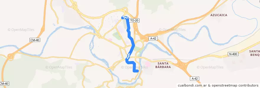 Mapa del recorrido Línea 14: Avenida de Francia → Cementerio → Zocodover (Festivos) de la línea  en Toledo.