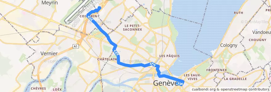 Mapa del recorrido Trolleybus 10: Rive → Aéroport de la línea  en Ginebra.