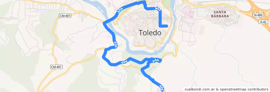 Mapa del recorrido Línea 71: Hospital Virgen del Valle → Zocodover de la línea  en Toledo.