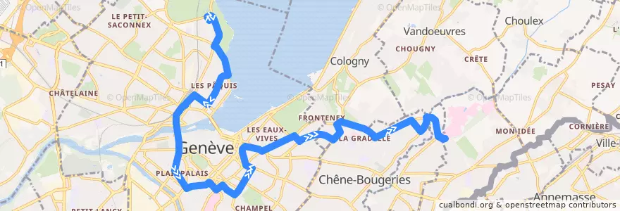 Mapa del recorrido Bus 1: Jardin Botanique → Petit-Bel-Air de la línea  en Ginevra.