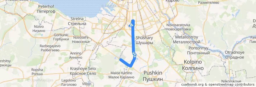 Mapa del recorrido Автобус № 90: улица Костюшко => Южное кладбище de la línea  en округ Пулковский меридиан.