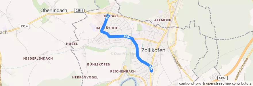 Mapa del recorrido Bus 34: Zollikofen, Hirzenfeld => Unterzollikofen, Bahnhof de la línea  en Zollikofen.