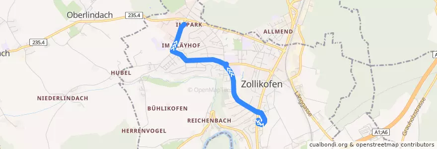 Mapa del recorrido Bus 34: Unterzollikofen, Bahnhof => Zollikofen, Hirzenfeld de la línea  en Zollikofen.