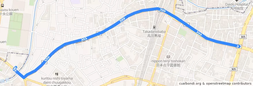 Mapa del recorrido 上69 de la línea  en 新宿区/新宿區.
