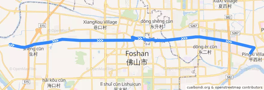 Mapa del recorrido G7路(张槎村头-聚龙村) de la línea  en 佛山市.