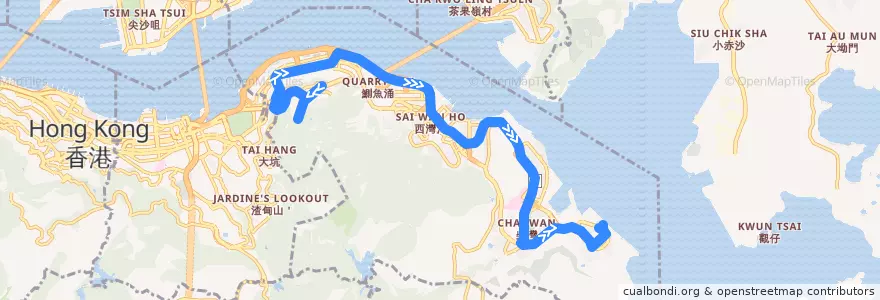 Mapa del recorrido 城巴85P線 Citybus 85P (小西灣（藍灣半島） Siu Sai Wan (Island Resort) → 寶馬山 Braemar Hill) de la línea  en 東區 Eastern District.