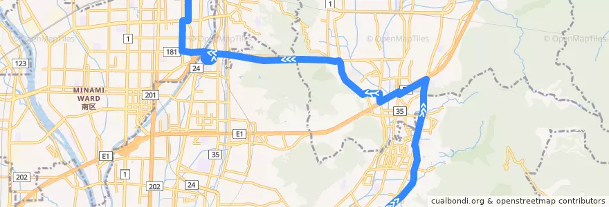 Mapa del recorrido 京都醍醐寺ライン 合場川=>京都駅八条口 de la línea  en 京都市.