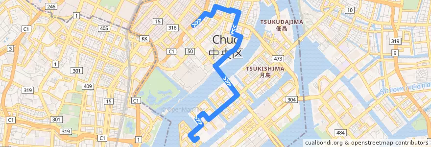 Mapa del recorrido 江戸バス de la línea  en Chuo.