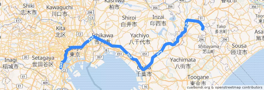Mapa del recorrido JR成田エクスプレス de la línea  en Giappone.
