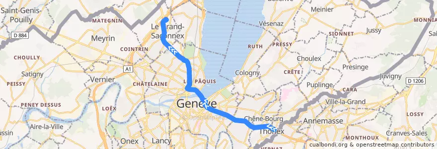 Mapa del recorrido Bus 5+: Thônex-Vallard → P+R P47 de la línea  en Cenevre.