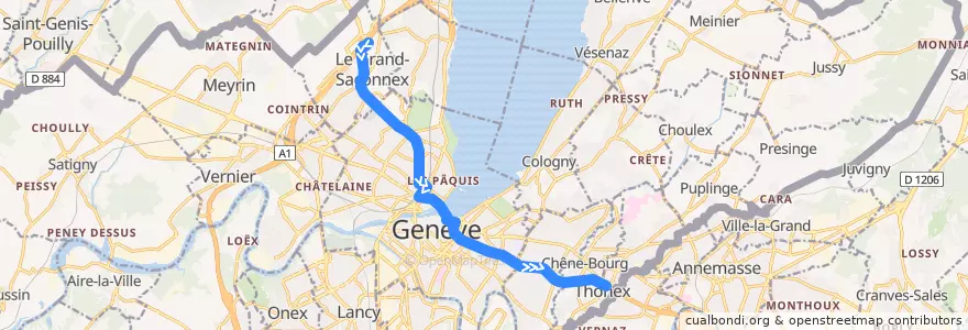 Mapa del recorrido Bus 5+: P+R P47 → Thônex-Vallard de la línea  en Ginebra.