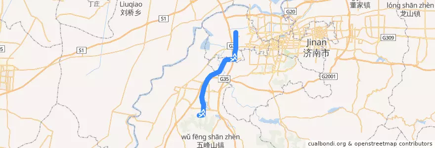 Mapa del recorrido 1工研院—>方特 de la línea  en 济南市.