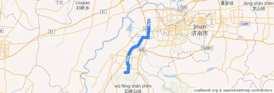 Mapa del recorrido 1方特—>工研院 de la línea  en Jinan City.