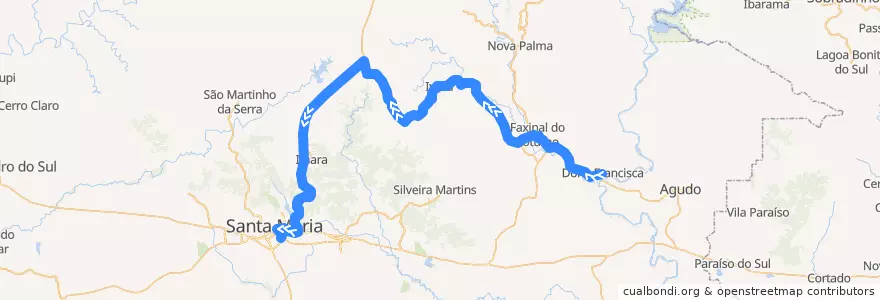 Mapa del recorrido Dona Francisca → Santa Maria via Val de Serra de la línea  en Região Geográfica Imediata de Santa Maria.