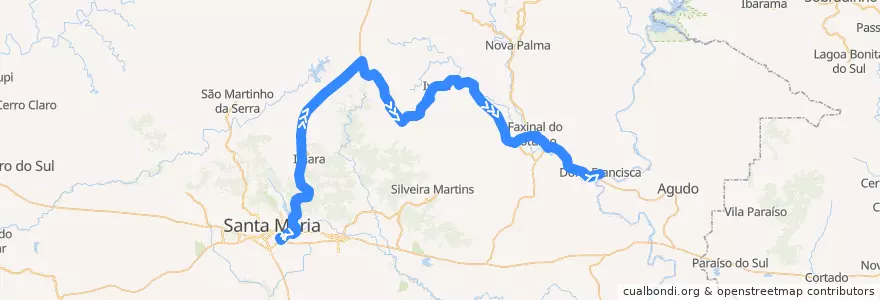 Mapa del recorrido Santa Maria → Dona Francisca via Val de Serra de la línea  en Região Geográfica Imediata de Santa Maria.