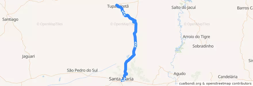 Mapa del recorrido Santa Maria → Tupanciretã de la línea  en Região Geográfica Imediata de Santa Maria.
