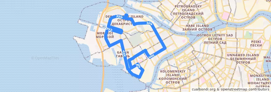 Mapa del recorrido Автобус № 152: улица Кораблестроителей => улица Кораблестроителей de la línea  en Василеостровский район.
