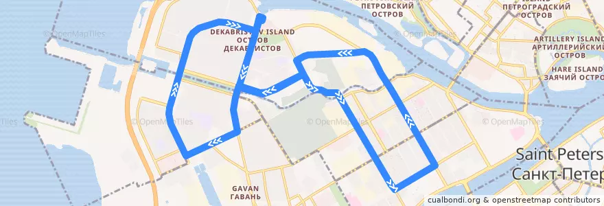 Mapa del recorrido Автобус № 42: улица Кораблестроителей => улица Кораблестроителей de la línea  en Василеостровский район.