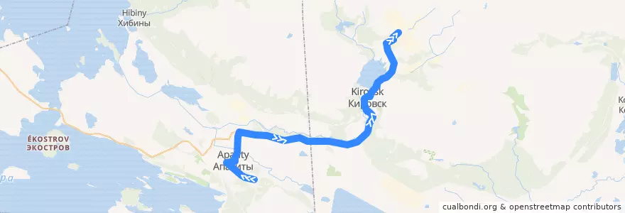 Mapa del recorrido Автобус №128: Сидоренко - Кировский рудник de la línea  en Мурманская область.