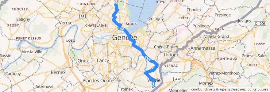 Mapa del recorrido Bus 8: Veyrier-Tournettes → Appia de la línea  en جنيف.