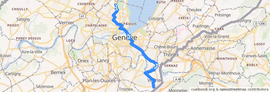 Mapa del recorrido Bus 8: Appia → Veyrier-Tournettes de la línea  en ژنو.