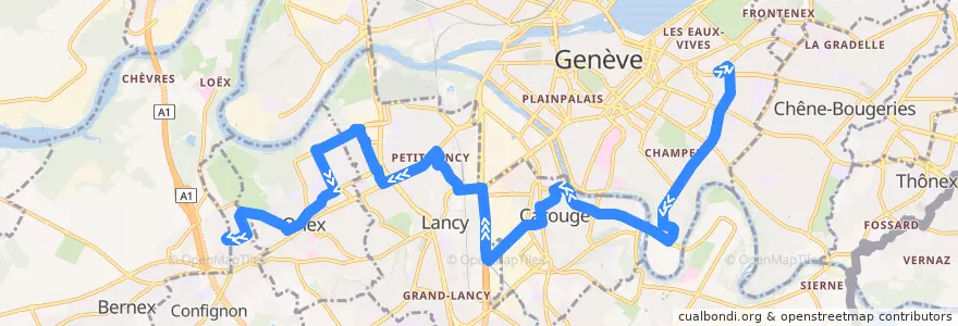 Mapa del recorrido Bus 21: Gare des Eaux-Vives → Cressy de la línea  en Ginevra.