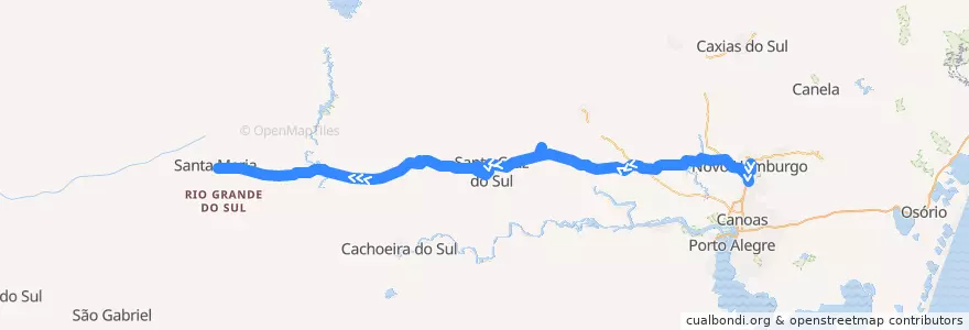 Mapa del recorrido Novo Hamburgo → Santa Maria de la línea  en Rio Grande do Sul.