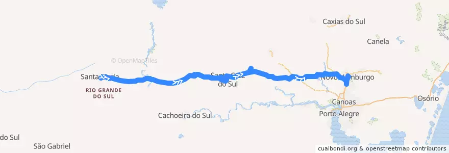 Mapa del recorrido Santa Maria → Novo Hamburgo de la línea  en Rio Grande do Sul.