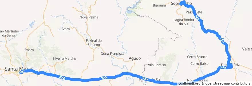 Mapa del recorrido Santa Maria → Sobradinho via Candelária de la línea  en Rio Grande do Sul.