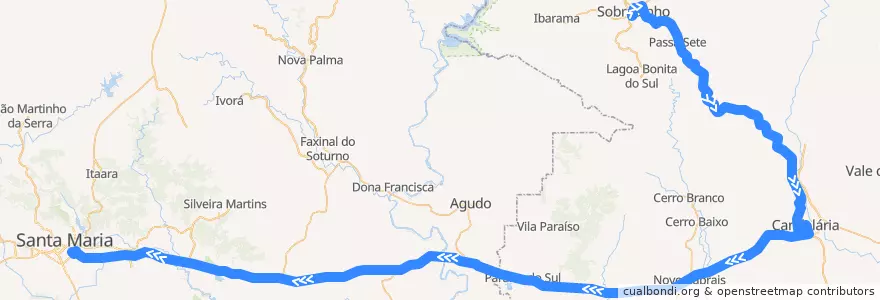 Mapa del recorrido Sobradinho → Santa Maria via Candelária de la línea  en Río Grande del Sur.