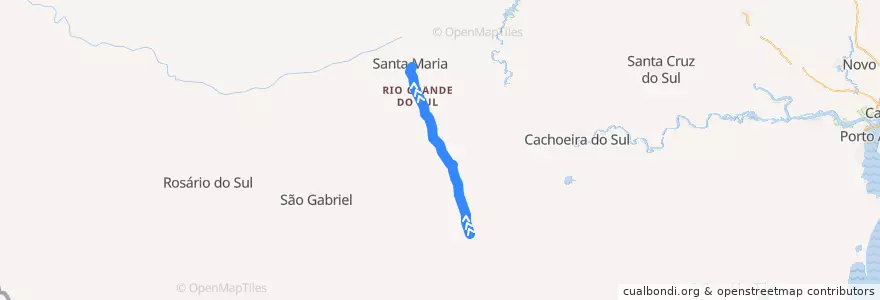 Mapa del recorrido Caçapava do Sul → Santa Maria via São Sepé de la línea  en Região Geográfica Imediata de Santa Maria.